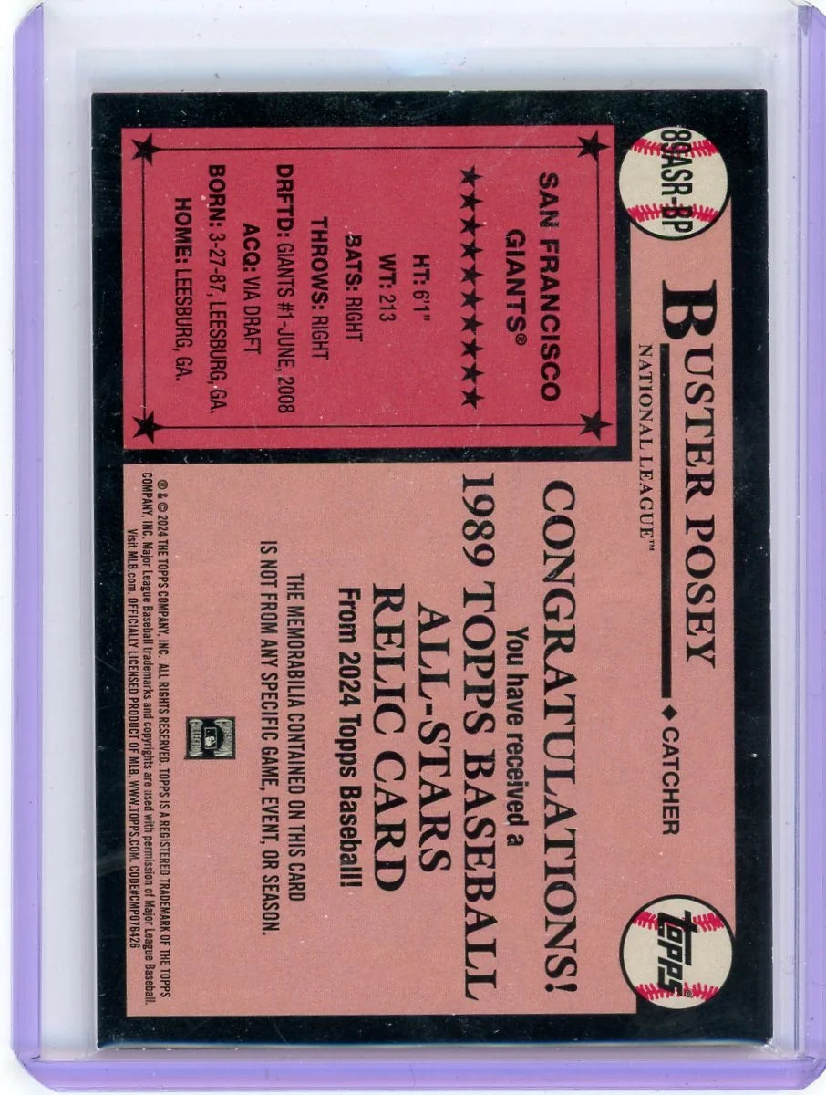 Buster Posey 2024 Topps Series One 1989 35th Anniversary Bat Relic Red #'d 02/25