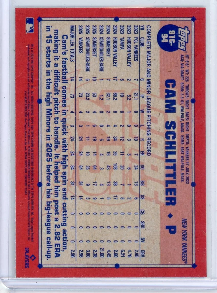 Cam Schlittler 2025 Topps Series 1 Chrome Pack Mojo Rookie