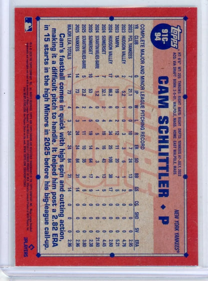 Cam Schlittler 2025 Topps Series 1 Chrome Pack Mojo Rookie