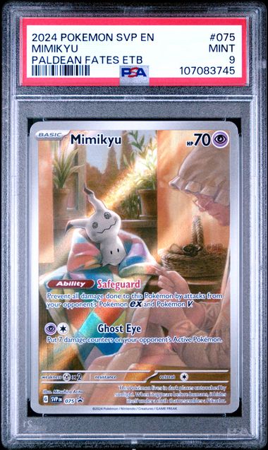 Mimikyu Pokémon Paldean Fates ETB Black Star Promo #075 PSA 9