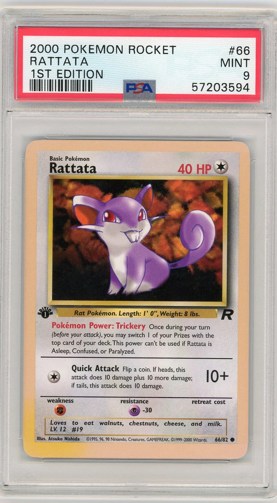 Rattata Pokémon Rocket 1st Edition Non Holo PSA 9