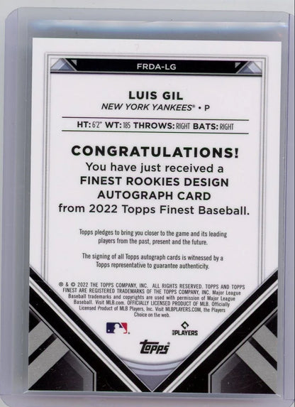 Luis Gil 2022 Topps Finest Finest Rookies Variation Auto RC