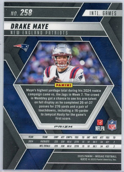 Drake Maye 2025 Panini Mosaic Purple Scope Prizm England Games