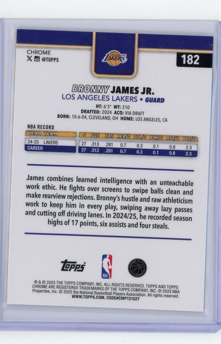 Bronny James Jr. 2025-26 Topps Chrome Sapphire gold #'d 46/50