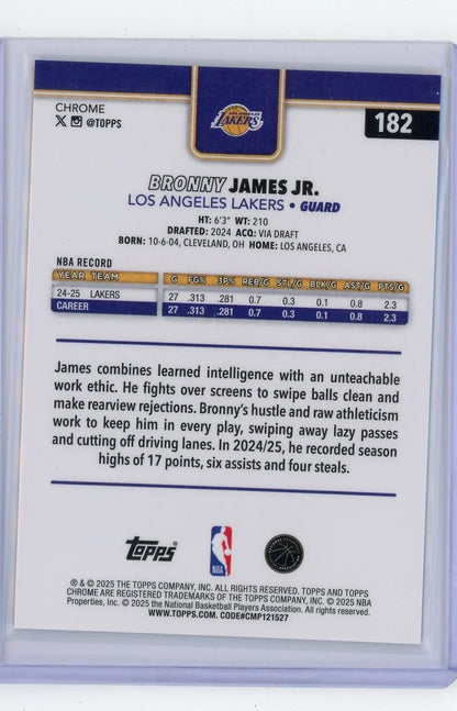 Bronny James Jr. 2025-26 Topps Chrome Sapphire gold #'d 46/50