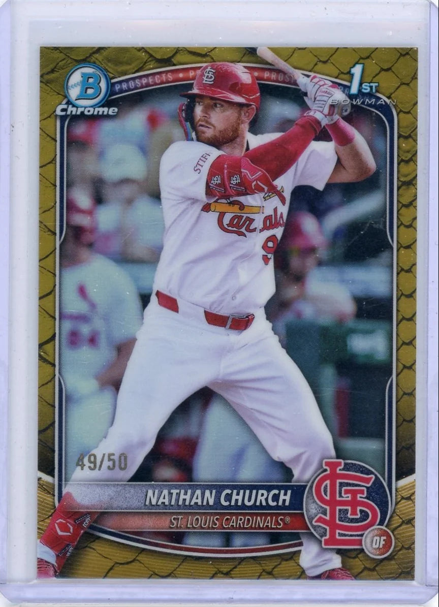Nathan Church 2025 1st Bowman Chrome Gold Reptilian #'d 49/50