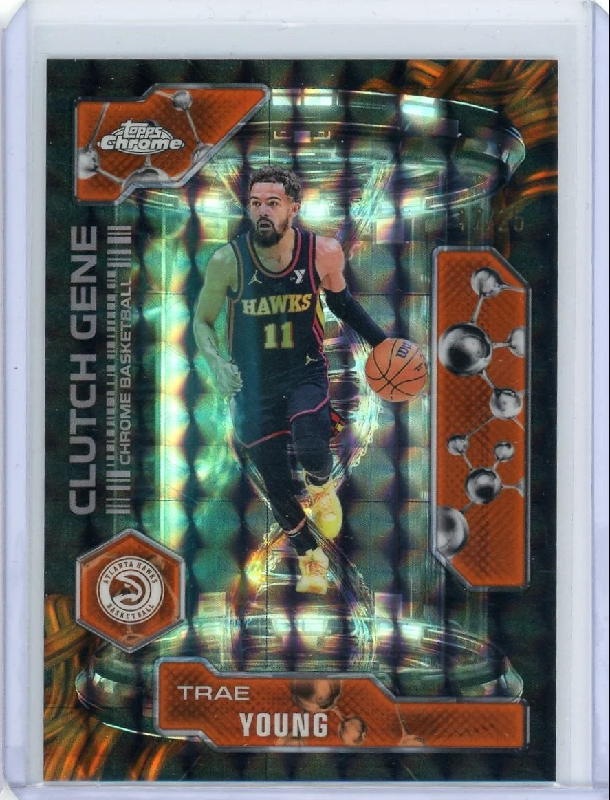 Trae Young 2025 Topps Chrome Basketball Clutch Gene Orange Geometric Refractor #'d 17/25