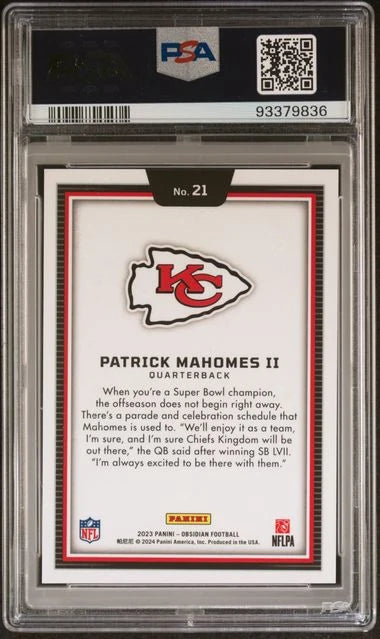 Patrick Mahomes 2023 Panini Obsidian Black Color Blast PSA 10