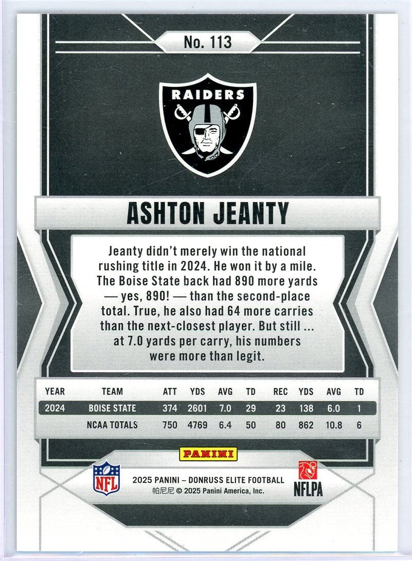 Ashton Jeanty 2025 Panini Donruss Elite Rookie Status Green #'d 465/499