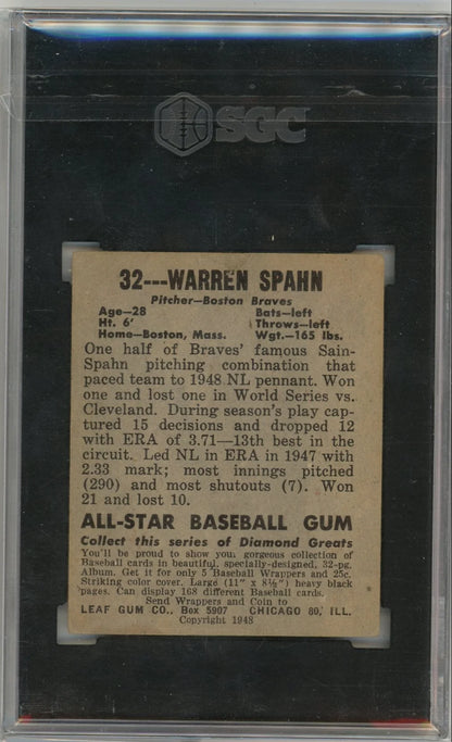 Warren Spahn 1948-49 Leaf Gum #32 SGC 2.5