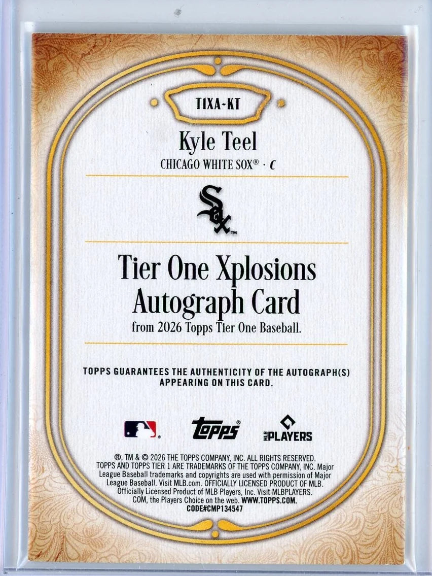 Kyle Teel 2026 Topps Tier One Xplosions Auto #T1XA-KT #'d /15