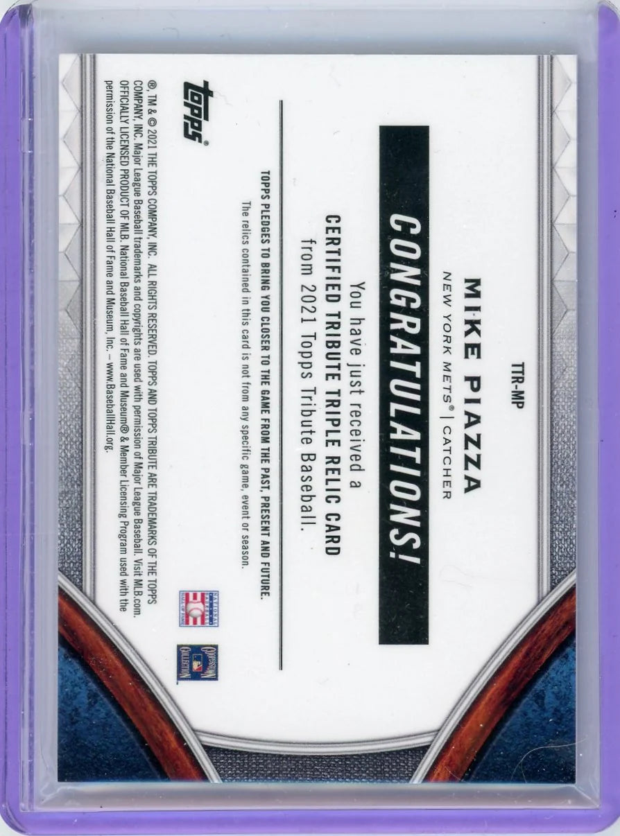 Mike Piazza 2021 Topps Tribute Triple Relic Purple #'d 49/50
