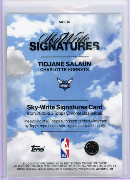 Tidjane Salaun 2025 Topps Chrome Basketball Skywrite Signatures Purple Geometric #'d 16/75
