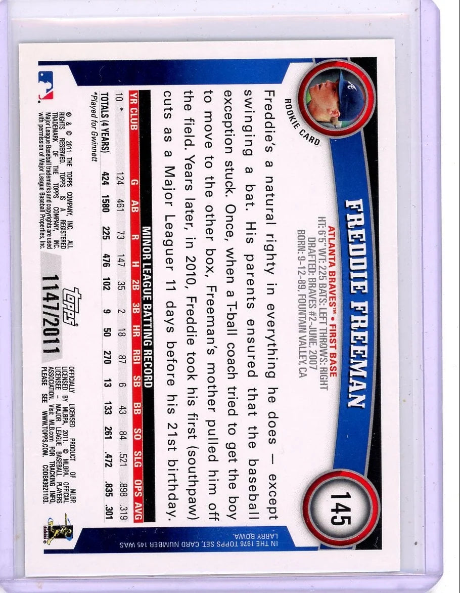 Freddie Freeman 2011 Topps Rookie Card Gold #'d 1147/2011