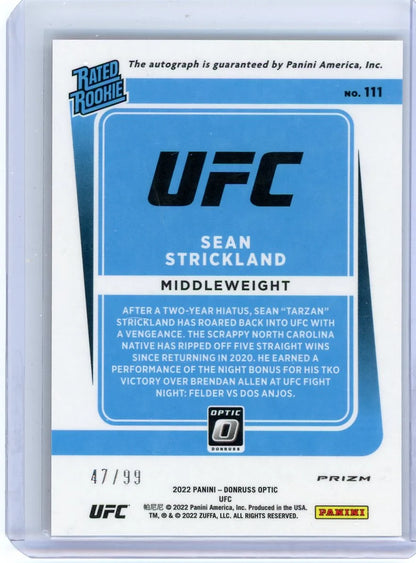 Sean Strickland 2022 Panini Optic Rated Rookie Autograph Red Prizm #'d 47/99