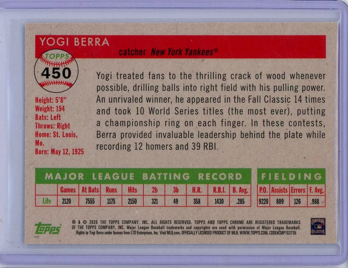 Yogi Berra 2025 Topps Chrome Platinum blue shimmer #'d 020/100