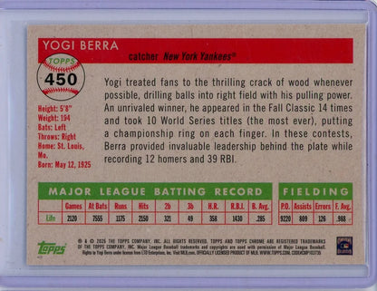 Yogi Berra 2025 Topps Chrome Platinum blue shimmer #'d 020/100