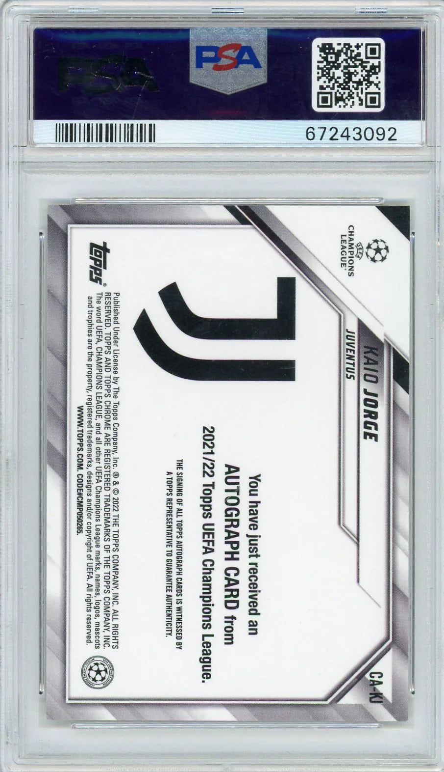Kaio Jorge 2021-22 Topps Chrome UEFA Champions League Gold Lava Refractor Auto PSA 10
