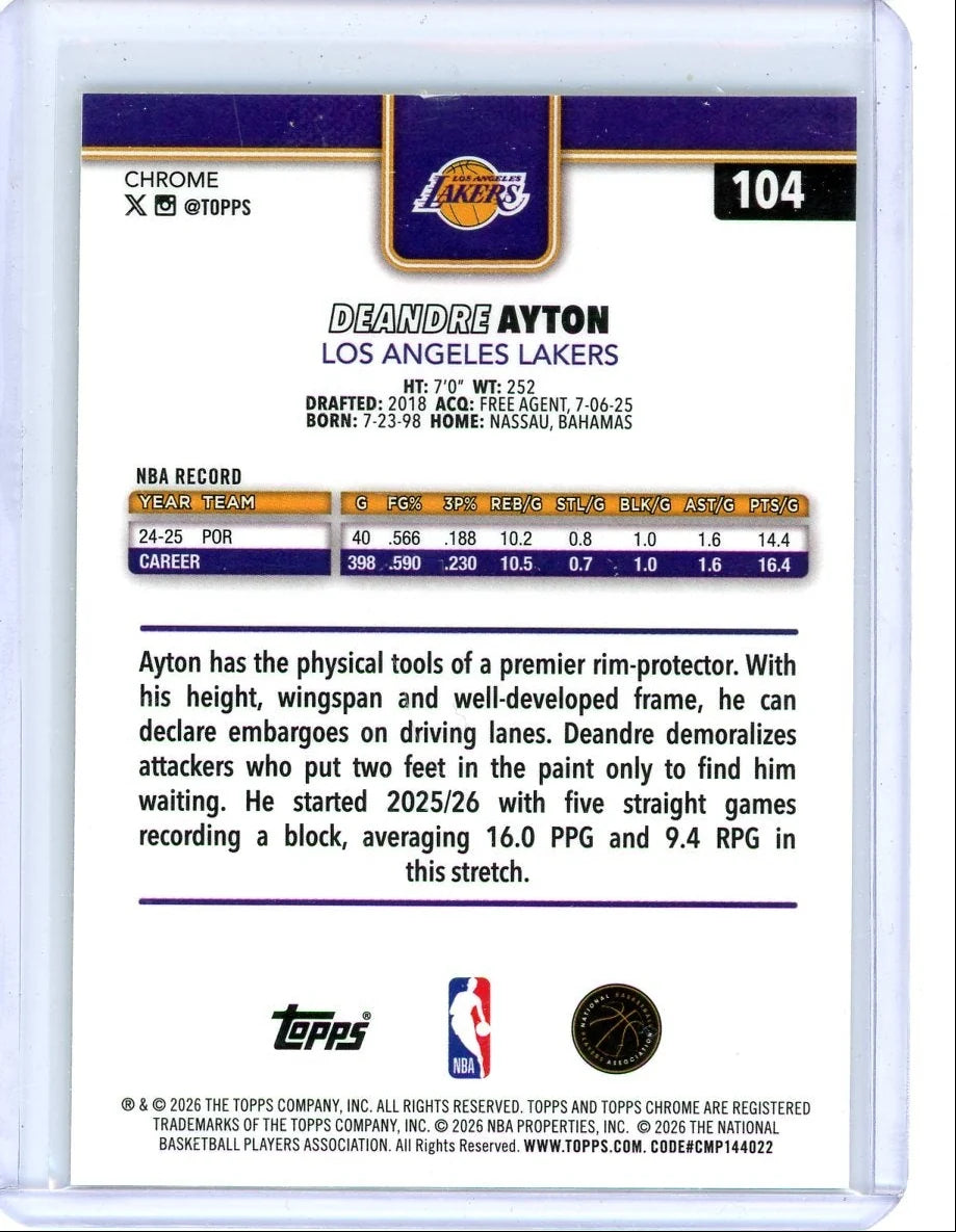 Deandre Ayton 2025-26 Topps Chrome Update yellow ref. #'d 091/275