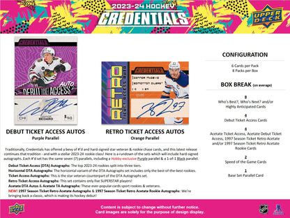 2023-24 Upper Deck Credentials Hockey Hobby 10 Box Case