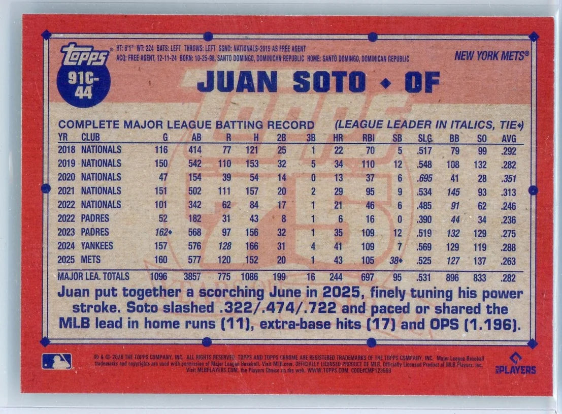 Juan Soto 2026 Topps Series 1 Silver Pack Chrome Aqua Mojo Refractor #'d 125/199