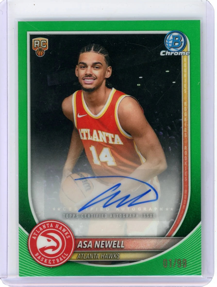 Asa Newell 2025-26 Bowman Chrome Rookie Auto Green #'d 01/99