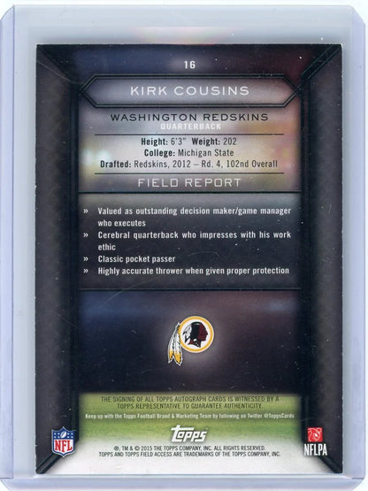 Kirk Cousins 2015 Topps Field Access Autograph