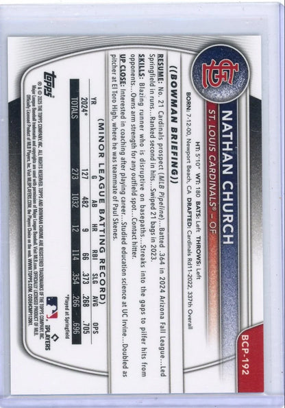 Nathan Church 2025 1st Bowman Chrome Gold Reptilian #'d 49/50
