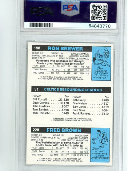 1980 Topps Rebounding Leader - Brown, Bird, Brewer PSA 7 (NM)