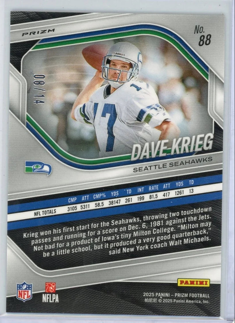 Dave Krieg 2025 Panini Prizm Choice Blue #'d 08/14