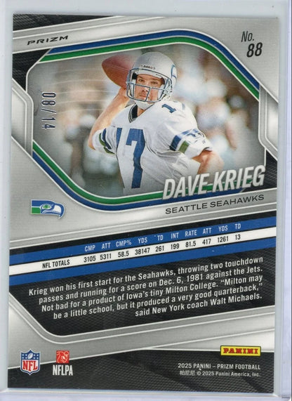 Dave Krieg 2025 Panini Prizm Choice Blue #'d 08/14