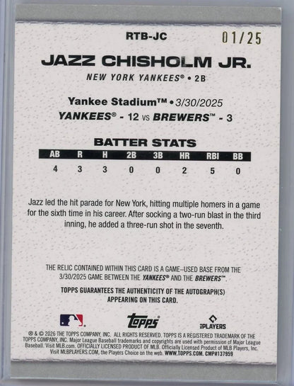 Jazz Chisholm Jr. 2026 Topps Series 2 Patch Autograph #'d 1/25