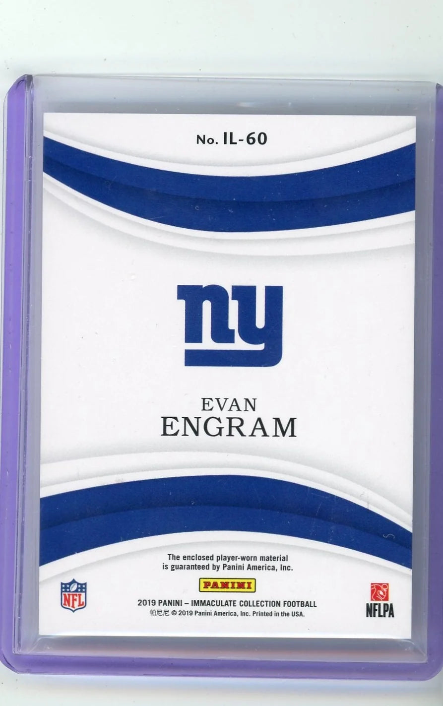 Evan Engram 2019 Panini Immaculate Jumbo Relic Laundry Tag #'d 2/5
