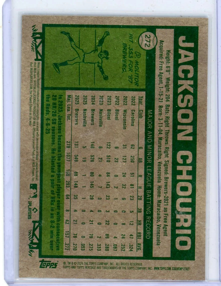 Jackson Chourio 2026 Topps Heritage Blue Chrome Refractor #'d 084/150