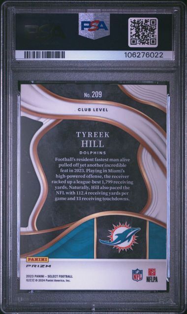 Tyreek Hill 2023 Panini Select Die-Cut Zebra prizm #209 PSA 10