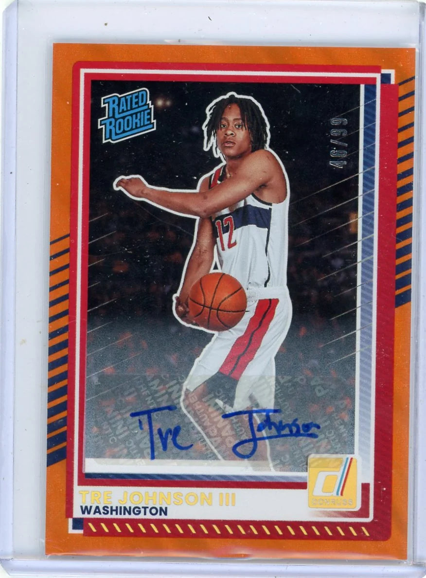 Tre Johnson III 2025-26 Panini Donruss Rated Rookie Orange Lava Auto #'d 46/99