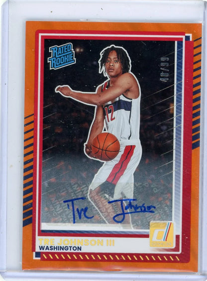 Tre Johnson III 2025-26 Panini Donruss Rated Rookie Orange Lava Auto #'d 46/99