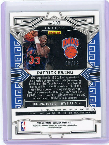 Patrick Ewing 2022-23 Panini Obsidian Purple Flood Electric Etch #'d 06/49