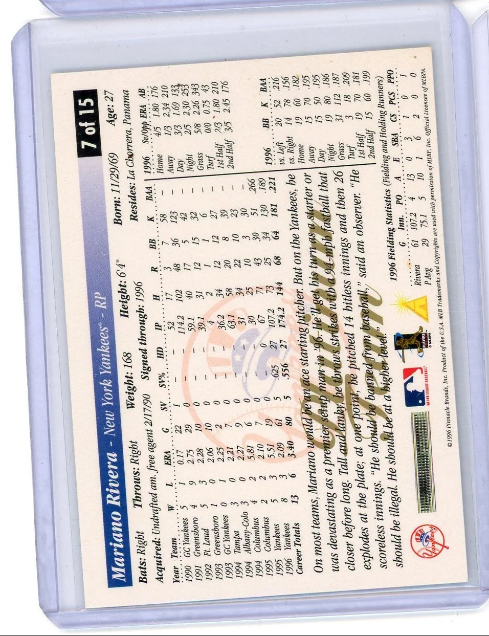 Mariano Rivera 1996 Pinnacle Platinum Team