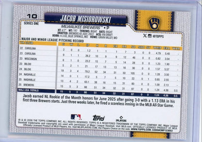Jacob Misiorowski 2025 Topps Series 1 RC #10 - Sand Glitter Paralell