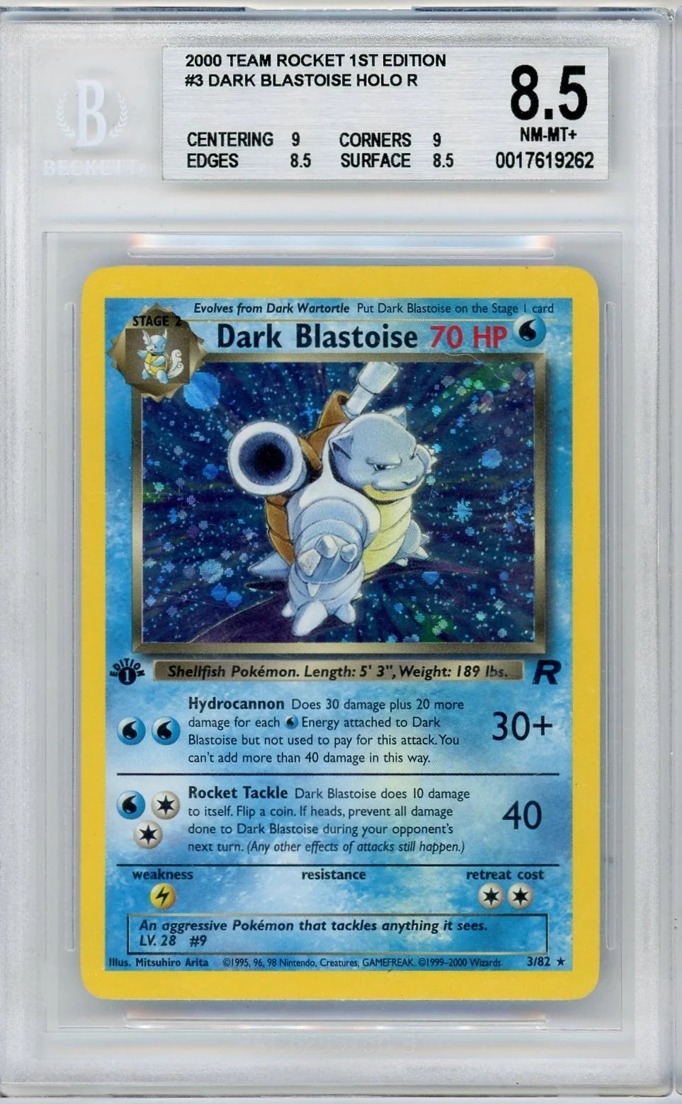 Dark Blastoise Pokémon Team Rocket 1st Edition Holo #3/82 BGS 8.5