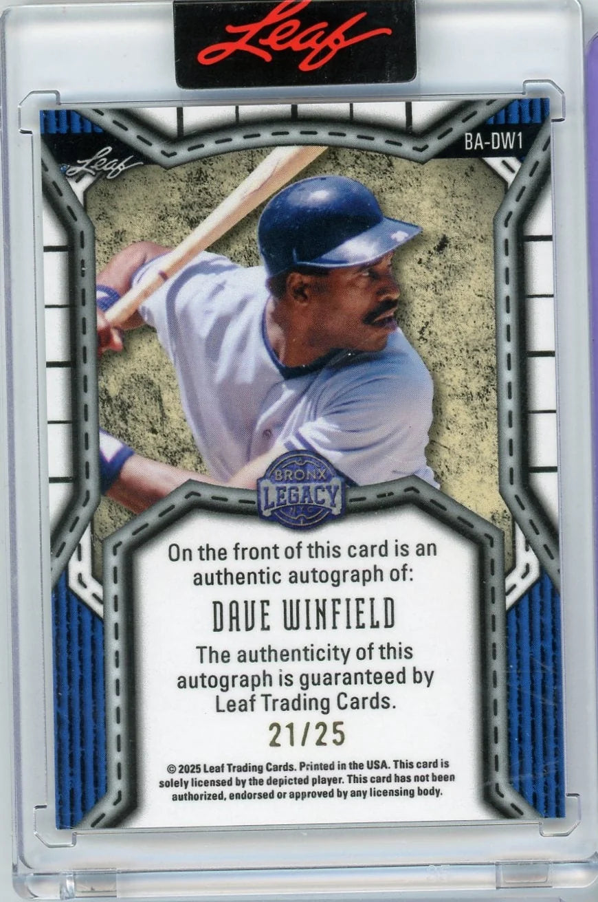Dave Winfield 2025 Leaf Bronx Legacy Autograph #'d 21/25