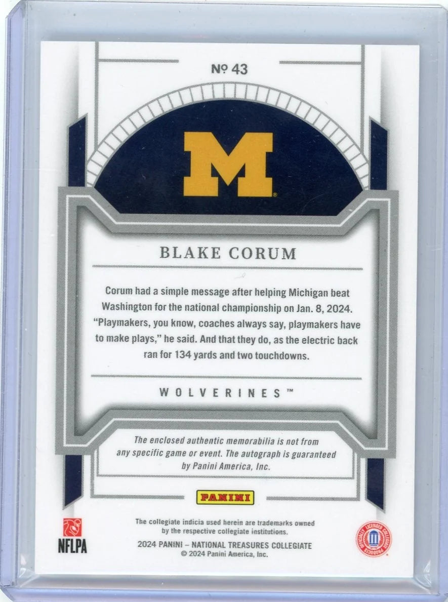 Blake Corum 2024 Panini National Treasures Collegiate RPA #'d 11/49