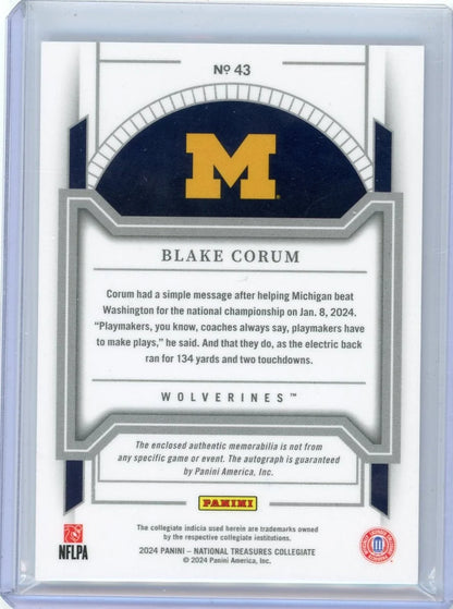 Blake Corum 2024 Panini National Treasures Collegiate RPA #'d 11/49