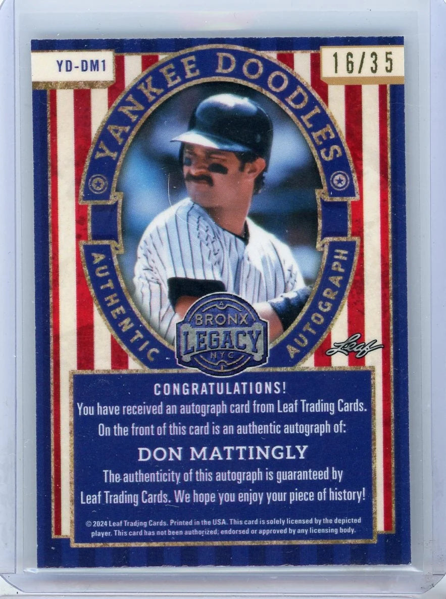 Don Mattingly 2024 Leaf Bronx Legacy Yankee Doodles autograph #'d 16/35