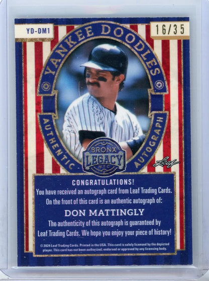 Don Mattingly 2024 Leaf Bronx Legacy Yankee Doodles autograph #'d 16/35