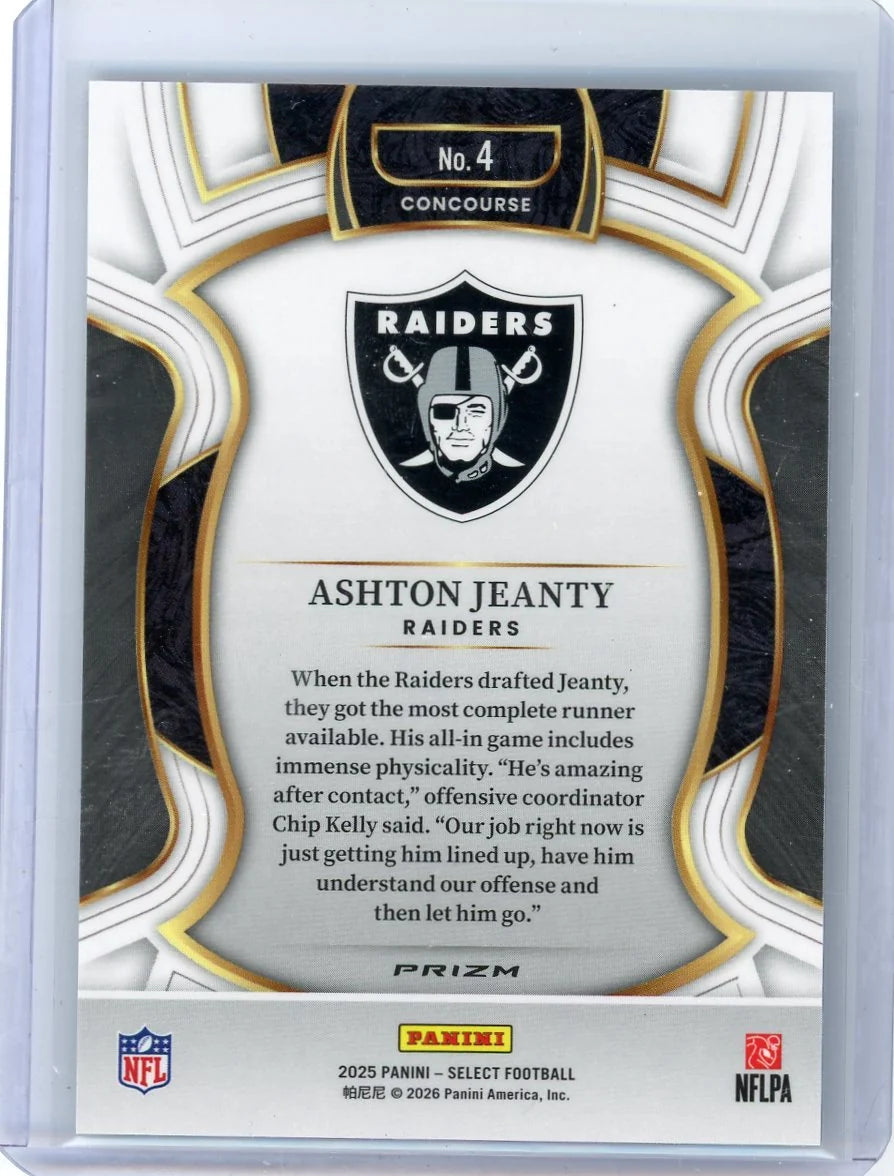 Ashton Jeanty 2025 Panini Select Concourse Zebra Prizm RC
