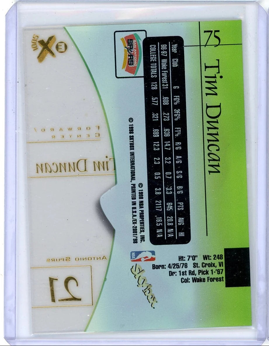 Tim Duncan 1998 SkyBox eX rookie card