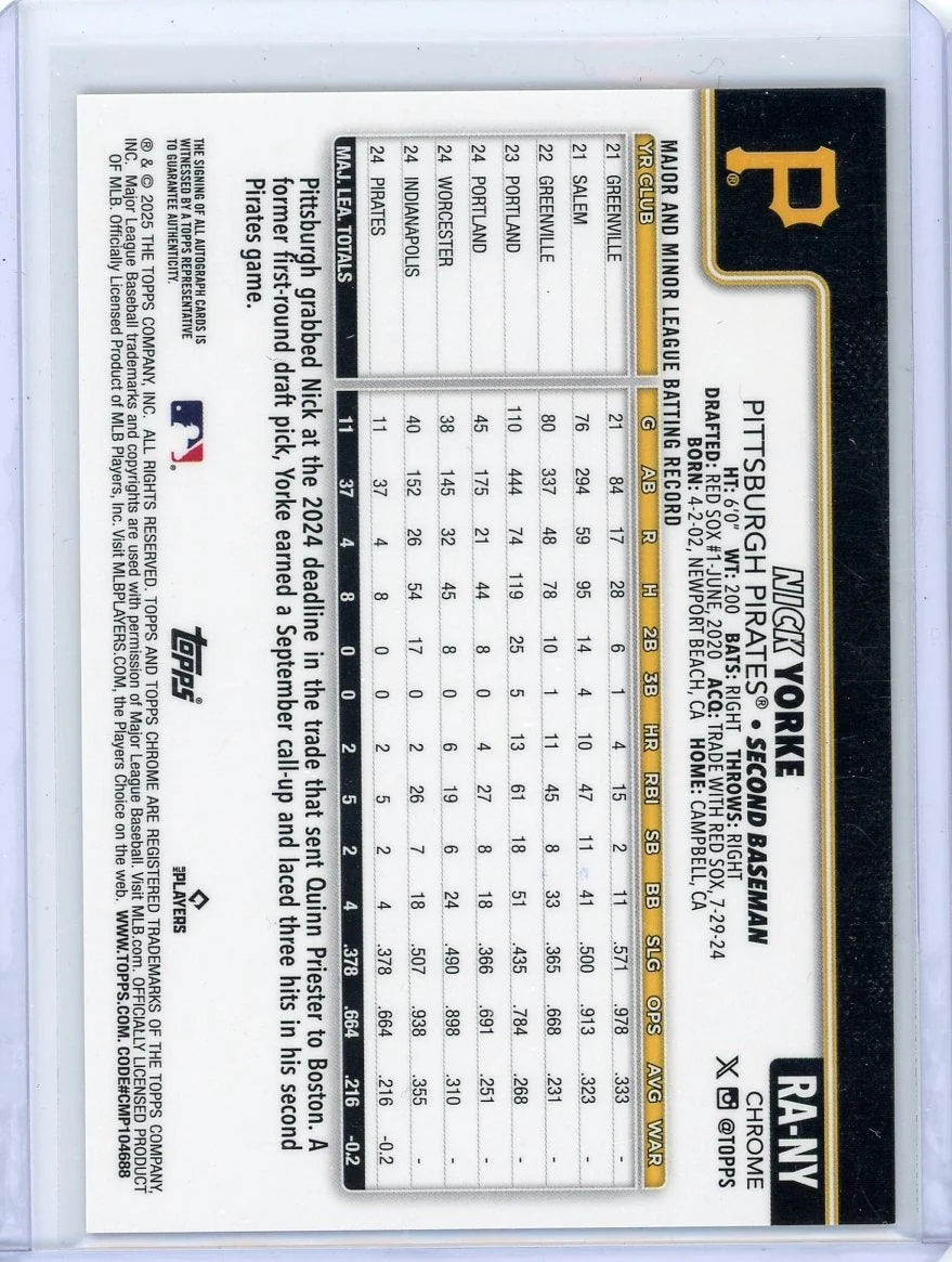 Nick Yorke 2025 Topps Chrome Update gold/orange lava lamp ref. autograph rookie card #'d 48/85