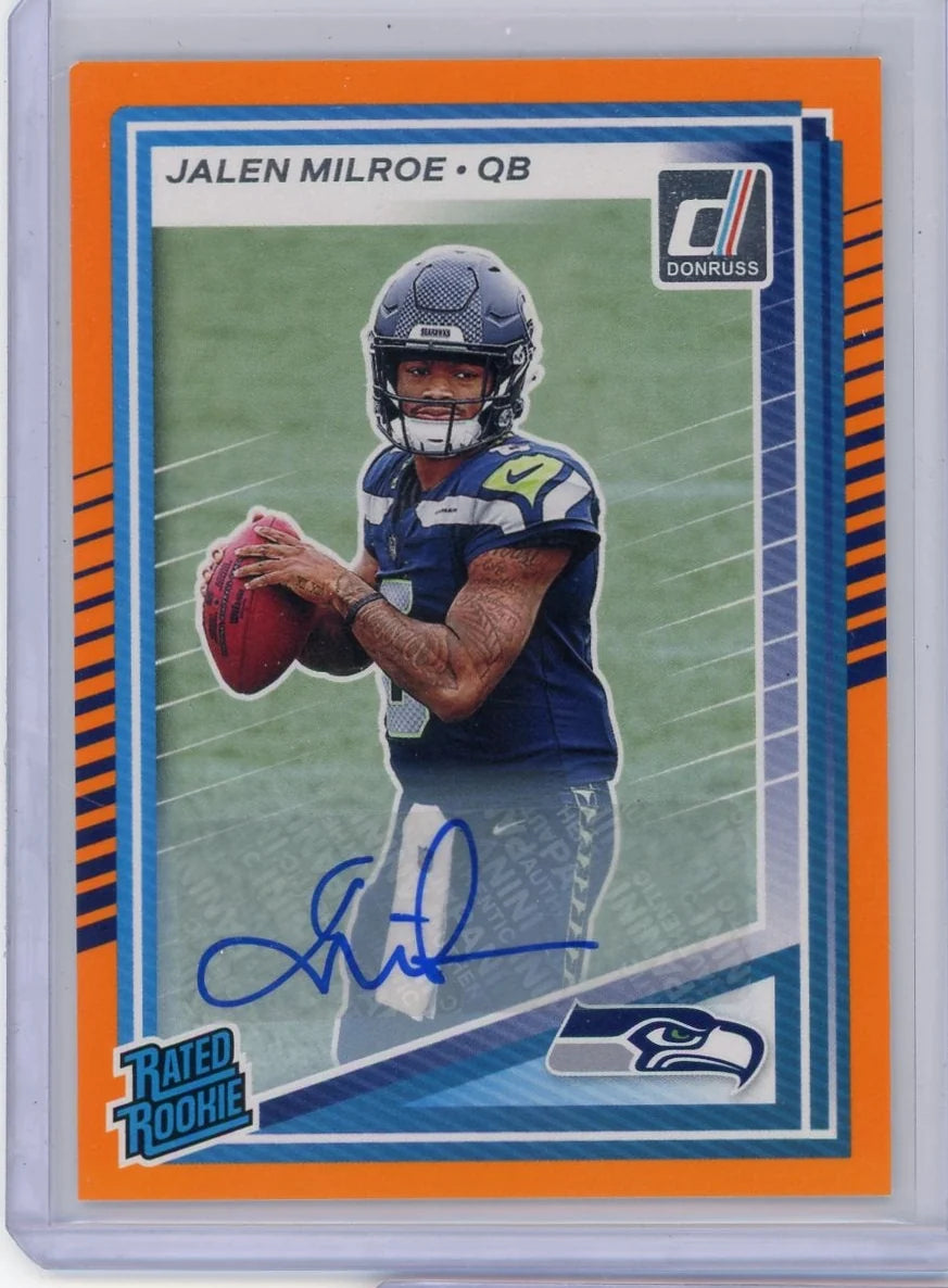 Jalen Milroe 2025 Panini Donruss autograph rookie card orange